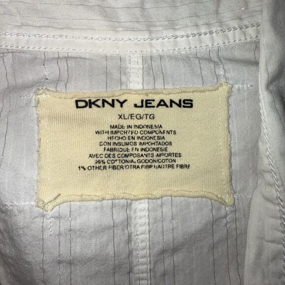 Vtg DKNY Jeans 90s Y2K Graphic Button Up Shirt XL White Lion Crest Lions Mens - Picture 9 of 11